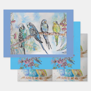 Boedgie-kunst Vloer Floral Blue Bird-Waterverf Inpakpapier Vel