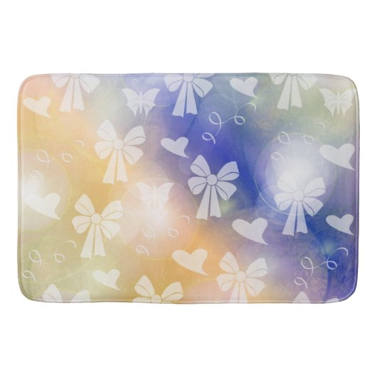 boeg, lint, wit, pastel, harten, licht, roze; badmat (Voorkant)