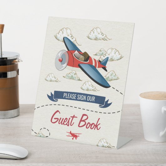 boegtekening van het vliegtuig reclamebord met voetstuk (Insitu)