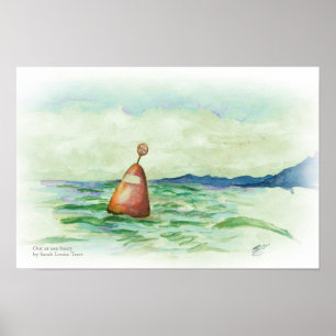 Boei op volle zee aquarel schets print