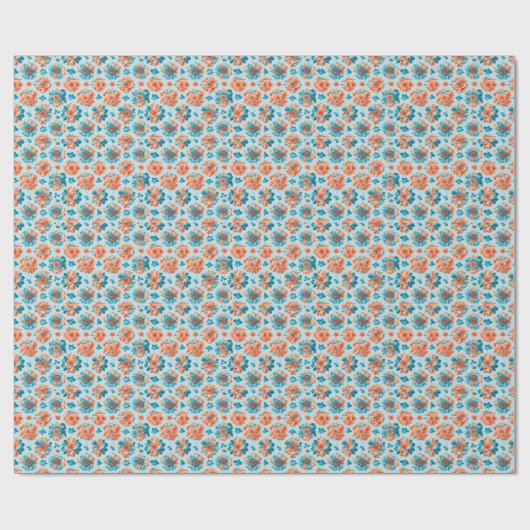 Boeiend blauw en Oranje bloemkunstwerk Cadeaupapier (Vlak)