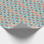 Boeiend blauw en Oranje bloemkunstwerk Cadeaupapier (Hoek)