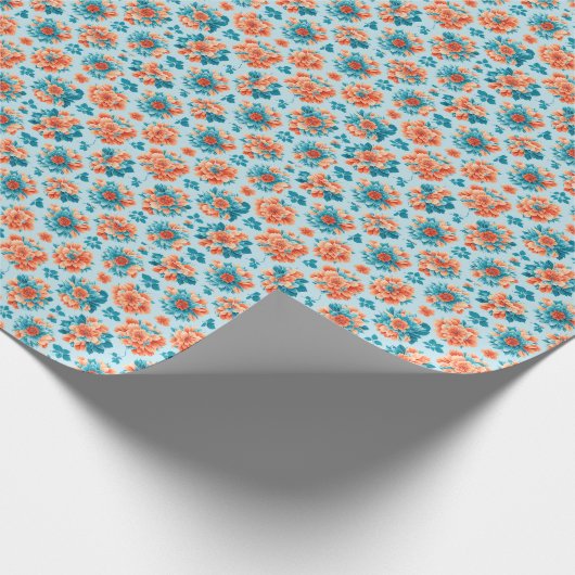 Boeiend blauw en Oranje bloemkunstwerk Cadeaupapier (Hoek)