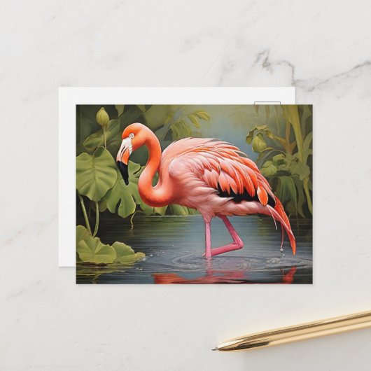 Boeiend Flamingo AI-Art schilderij Briefkaart (Voorkant / Achterkant in situ)