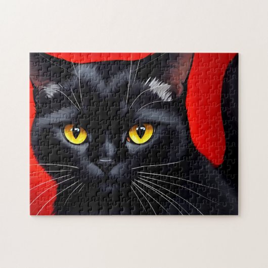 Boeiend Kat Kunstportret 252-delig Black Cat Legpuzzel (Horizontaal)