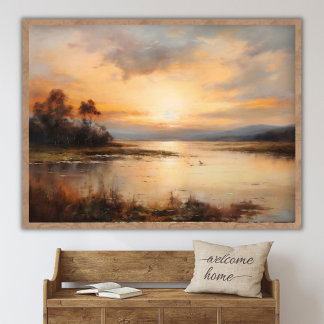 Boeiend landschapsschilderij met zonsondergang, ri poster