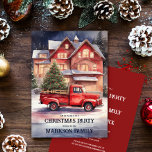 Boeiend vintage kerstscène feestje kaart<br><div class="desc">Presentatie van onze boeiende vintage kerstscène feestuitnodigingsontwerp, een meesterwerk dat de sfeer van het vakantieseizoen tot leven brengt in ingewikkelde waterverf detail. Dit betoverende ontwerp toont een winter wonderland scène waar nostalgie samenkomt met festiviteit. Een rode pick-up truck staat centraal, het bed is versierd met een majestueuze kerstboom. Op de...</div>