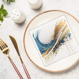 Boeiende Abstracte Feestservetten Blauw Goud Servet