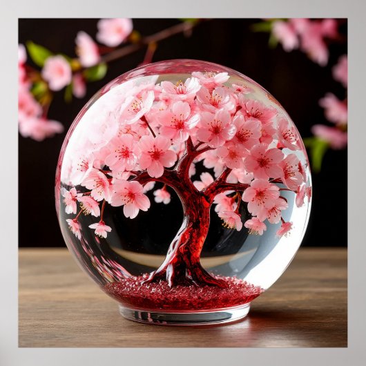 Boeiende Globe Met Kersenbloesem Boom Poster (Voorkant)
