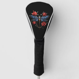 Boeiende kunst: Metallic Dragonfly met rode rozen Golfheadcover