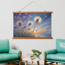 Boeiende paardenbloemen in Nightsky AI kunstschild Hangend Wandkleed