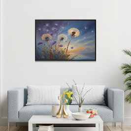 Boeiende paardenbloemen in Nightsky AI kunstschild Poster