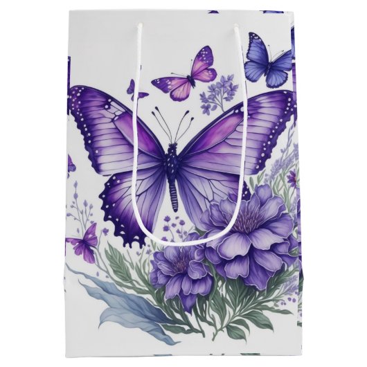 Boeiende Paarse Vlinders op Bloem Medium Cadeauzakje (Achterkant)