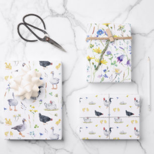 Boeiende Rustieke Boerderij Kippen Bloemen Inpakpapier Vel
