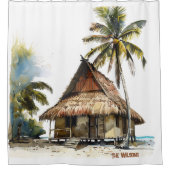 boeiende strandhuis scène douchegordijn (Voorkant)