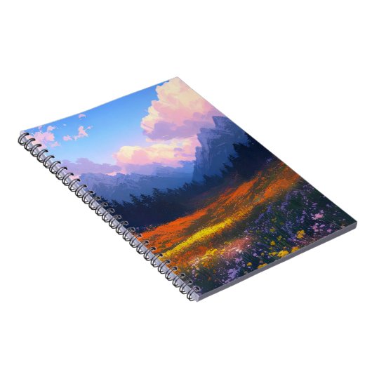 Boeiende vallei met levendige bloemen notitieboek (Rechterzijde)