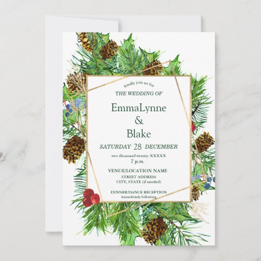 Boeiende Waterverf Kerstmis groen bruiloft Kaart (Voorkant)