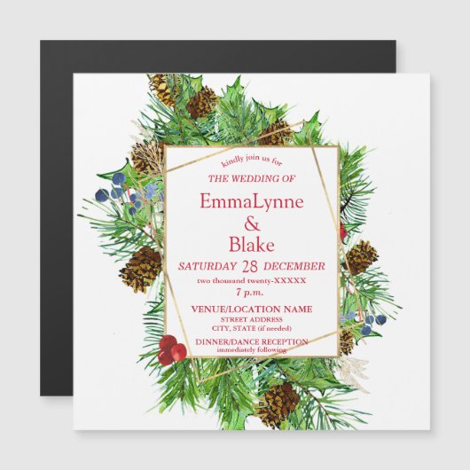 Boeiende Waterverf Kerstmis groen bruiloft Magnetische Uitnodiging (Voorkant / Achterkant)