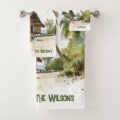 Boeiende Waterverf rieten huis strand scène Bad Handdoek (Insitu)