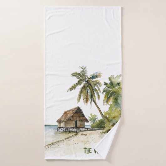 Boeiende Waterverf rieten huis strand scène Bad Handdoek (Badhanddoek)