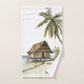 Boeiende Waterverf rieten huis strand scène Bad Handdoek (Handdoek)