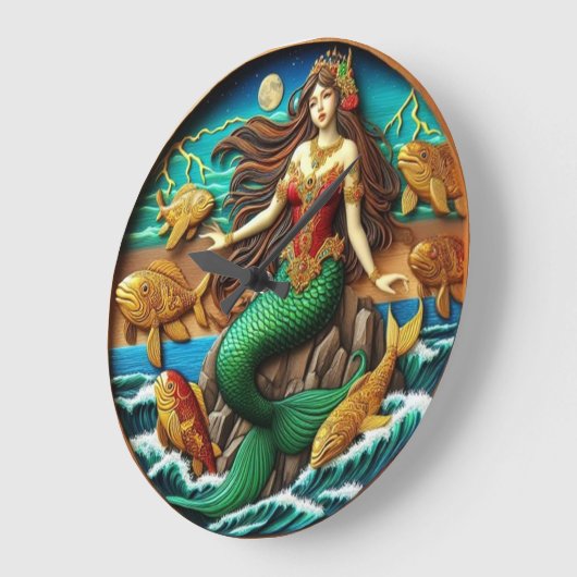 Boeiende Zeemeermin Zittend op een Rock Under a Mo Grote Klok (Hoek)