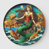 Boeiende Zeemeermin Zittend op een Rock Under a Mo Grote Klok (Voorkant)