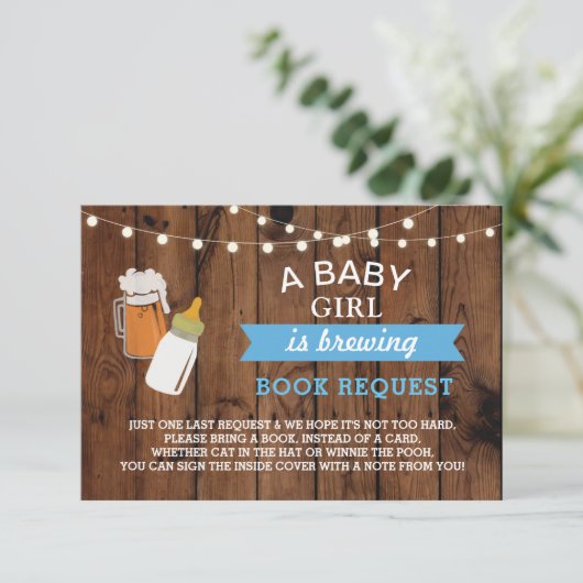 Boek Aanvraag Baby shower Bierfles Blauw Hout Kaart (Staand voorkant)