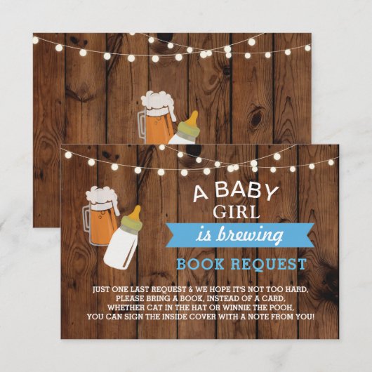 Boek Aanvraag Baby shower Bierfles Blauw Hout Kaart (Voorkant / Achterkant)