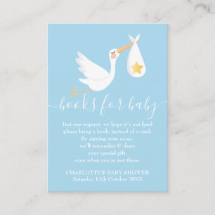 Boek aanvraag Baby shower Stork Gold Star Blue Informatiekaartje