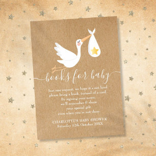 Boek aanvraag Baby shower Stork Gold Star Rustic Informatiekaartje