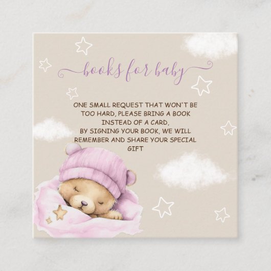 Boek aanvraag beer clouds baby girl shower informatiekaartje (Voorkant)