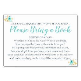 Boek aanvraag Goud Blauwgroen Bloemen Baby shower  Kaart