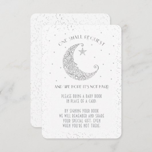 Boek Aanvraag Moon Star Baby shower Silver White Kaart (Voorkant / Achterkant)