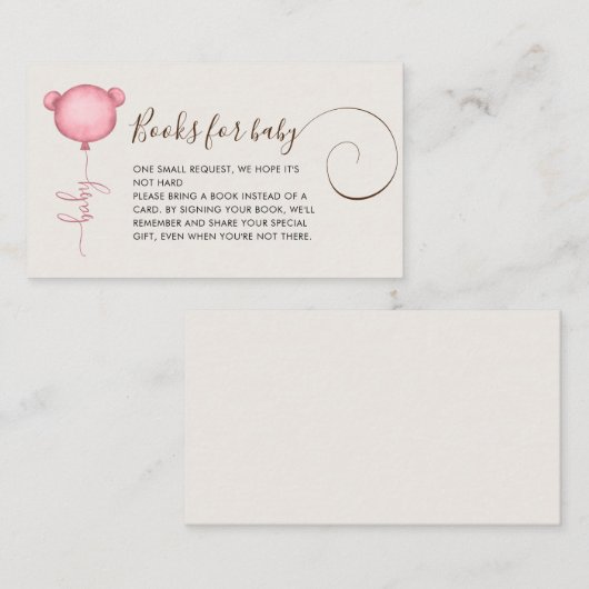 Boek Aanvraag Roze Beren ballon Baby shower Informatiekaartje (Voorkant / Achterkant)