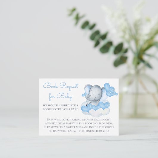 Boek aanvraag voor Baby Boy Elephant Baby shower Informatiekaartje (Staand voorkant)