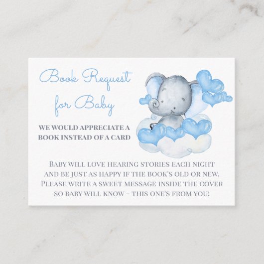 Boek aanvraag voor Baby Boy Elephant Baby shower Informatiekaartje (Voorkant)