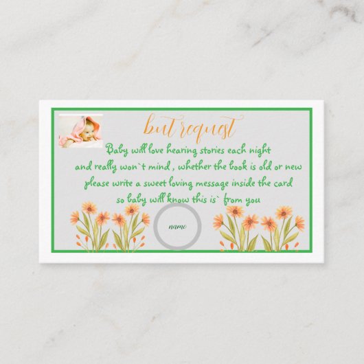 boek aanvraag wilde bloem baby doucheEnclosure Kaa Informatiekaartje (Voorkant)