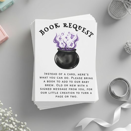 Boek aanvragen Witch Cauldron Halloween Baby showe Informatiekaartje
