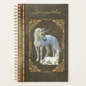 Boek als leder-metaal-unicorn-fantaseval planner (Voorkant)