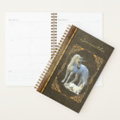 Boek als leder-metaal-unicorn-fantaseval planner (Display)