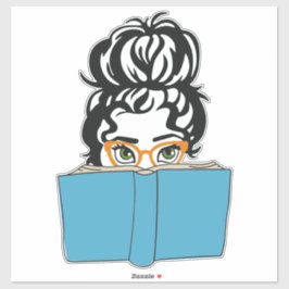 Boek Babe met Messy Bun en bril Sticker