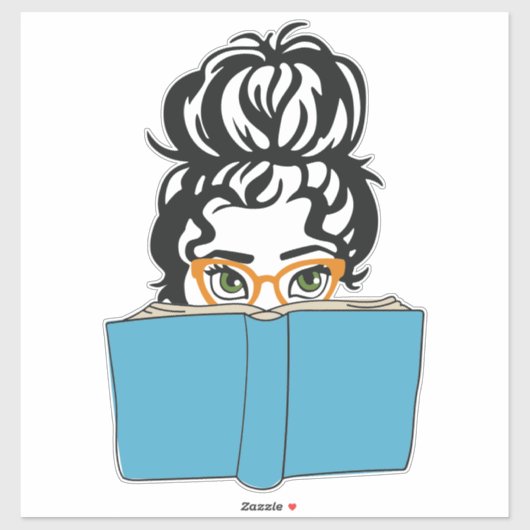 Boek Babe met Messy Bun en bril Sticker (Vel)