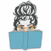 Boek Babe met Messy Bun en bril Sticker (Voorkant)