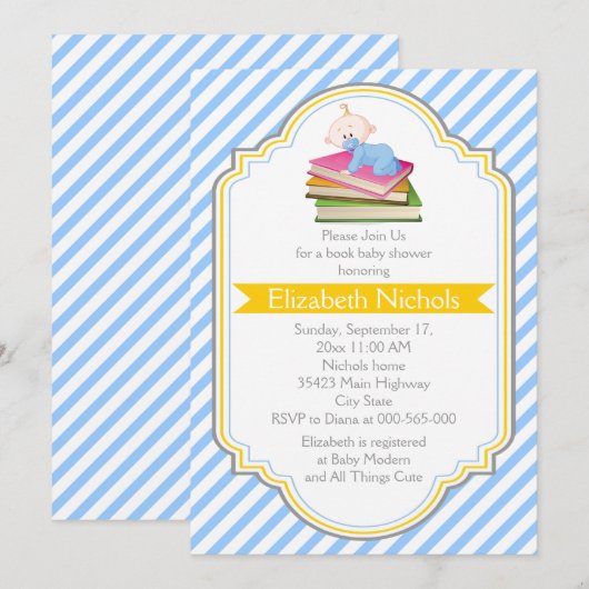 Boek baby boy douche blauw, wit gestreept patroon kaart (Voorkant / Achterkant)