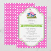 Boek baby meisje douche roze witte polka dot patro kaart (Voorkant / Achterkant)