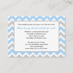 Boek Baby shower insert card boy blauw grijs chevr Informatiekaartje