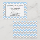 Boek Baby shower insert card boy blauw grijs chevr Informatiekaartje (Voorkant / Achterkant)