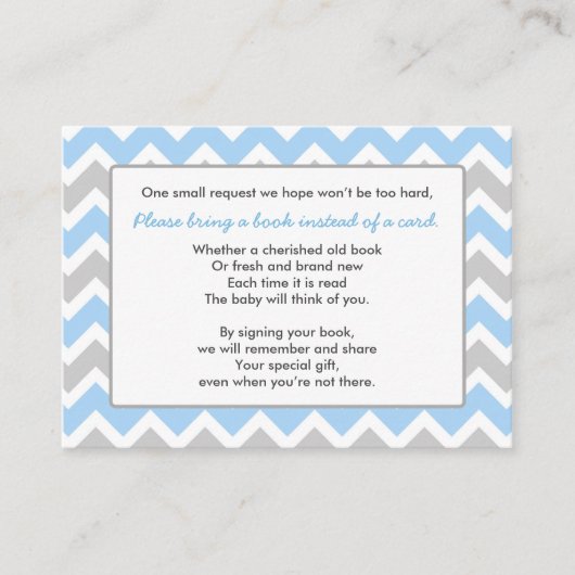 Boek Baby shower insert card boy blauw grijs chevr Informatiekaartje (Voorkant)