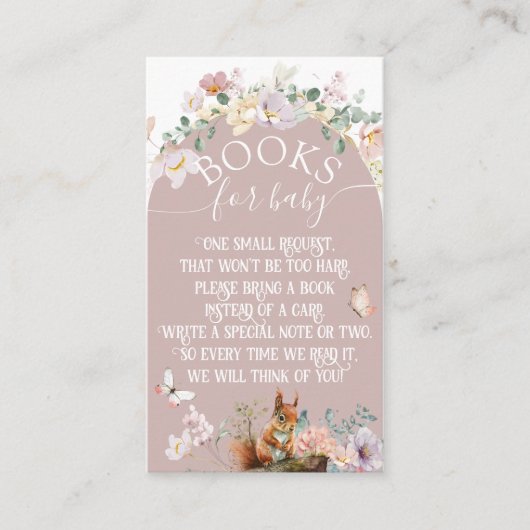 Boek Baby shower van bosland met bloemmeisje Informatiekaartje (Voorkant)